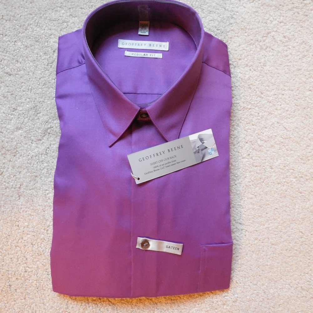 Men's Geoffrey Beene Regular Fit Wrinkle Free Dress Shirt 16⅟₂ 34/35 Violet Root
